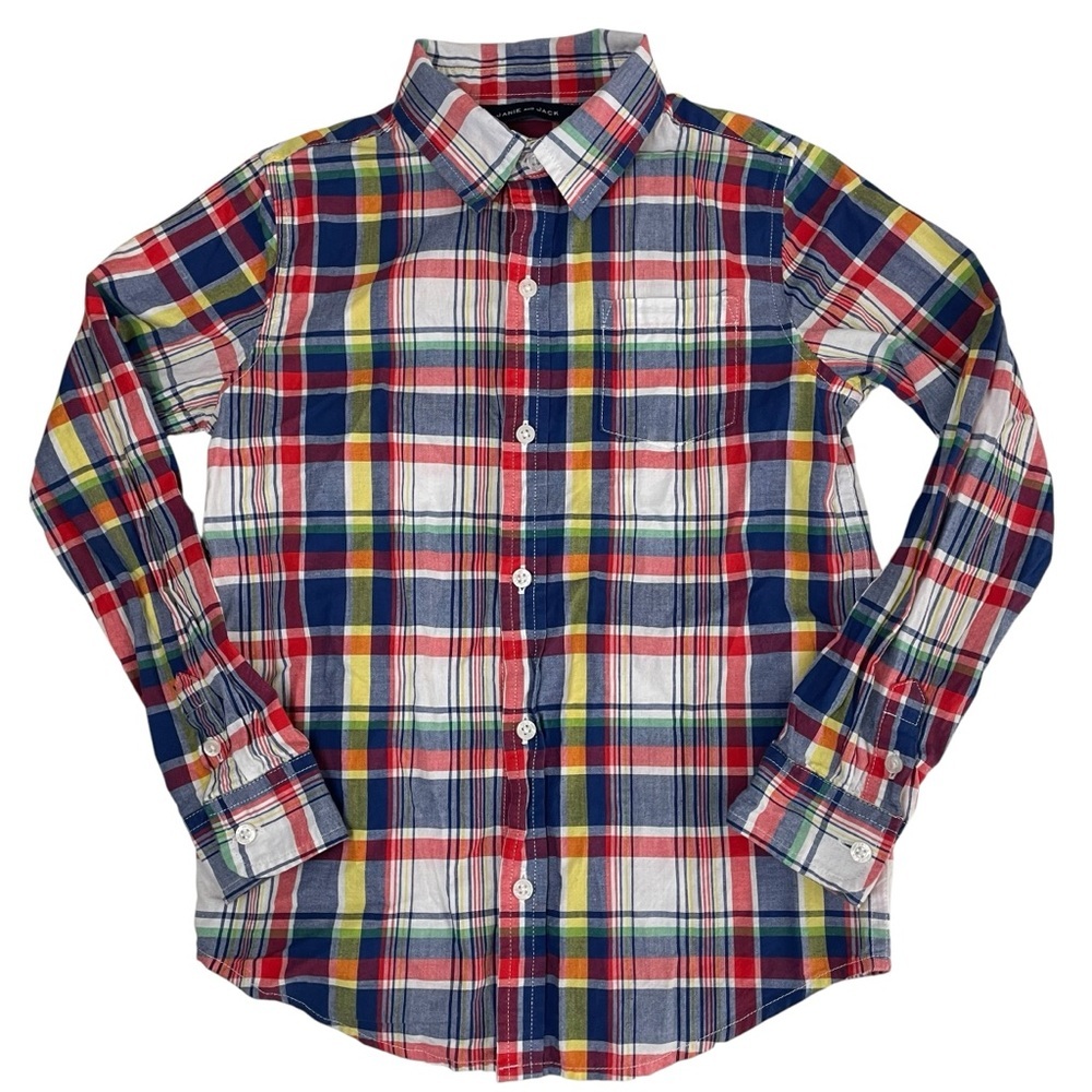 Janie and Jack Tartan Flannel Button‎ Up Shirt Sz 7